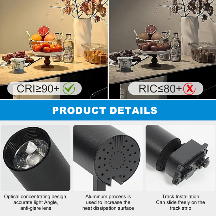 LOSO High Quality Commercial Lighting White Black Aluminum 10W 20W 30W 40W Ceiling LED Track Light