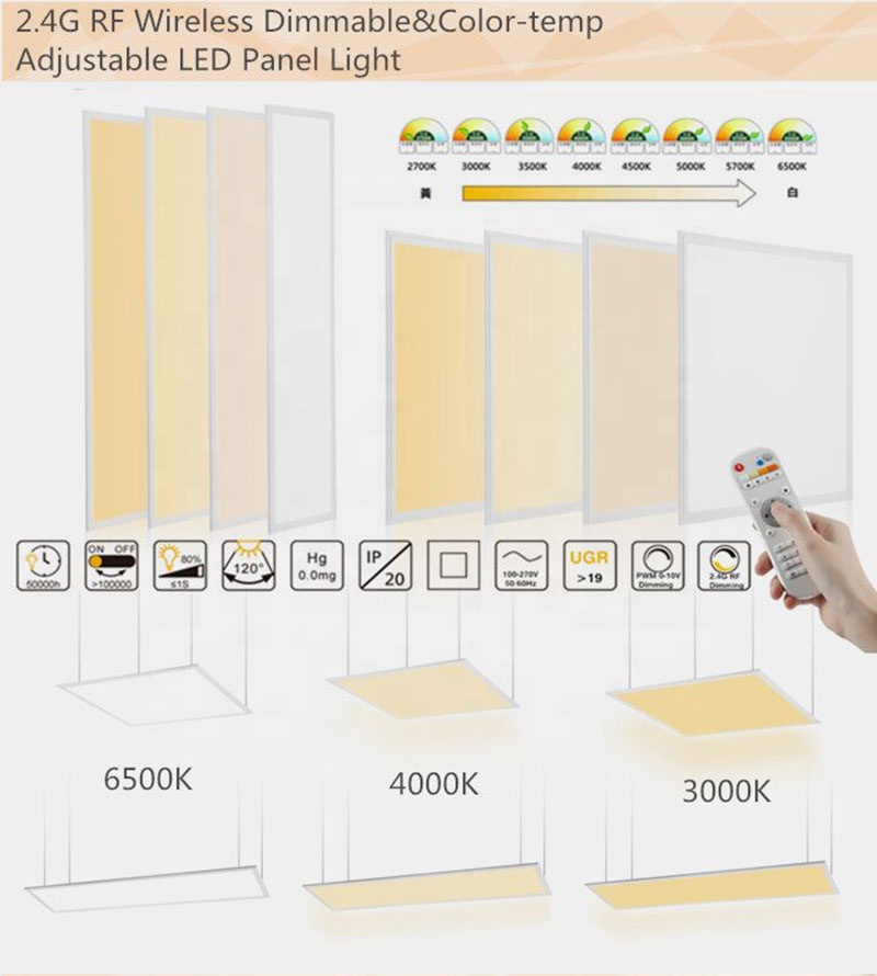 Dimmable SMD2835 Modern LED Ceiling Panel 40W/36W 3CCT Adjustable 600x600/300x1200 Home Office Remote Switch Control 5-Year High