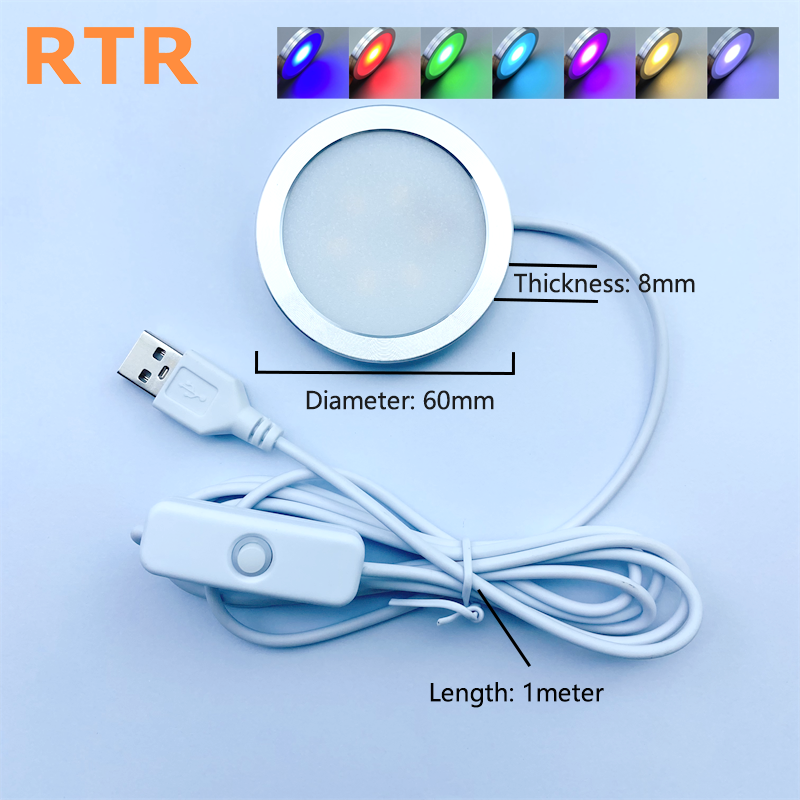 5V IR Remote Control RGB 3D Printer 12V LED Puck Lights Under Cabinet Lighting for Kitchen Closet Garage Shelf Bambu Lab Lamp