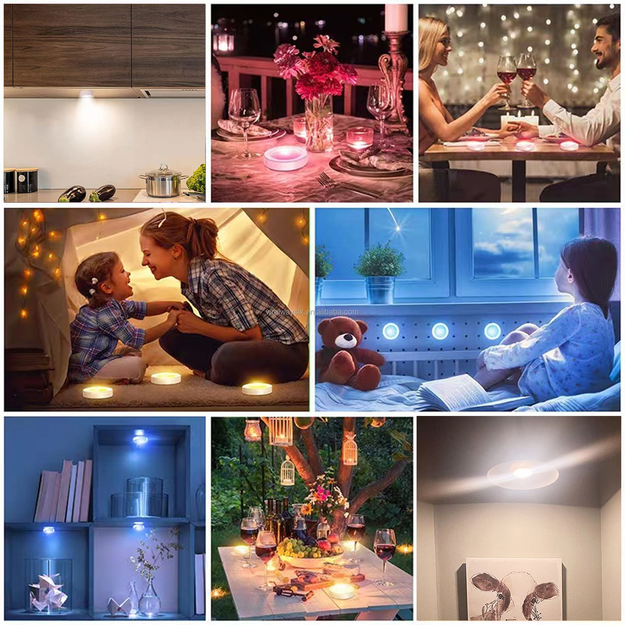 3pack Modern 13-Color RGB LED Puck Lights with Remote Control Battery Operated Push Light for Closet Bedroom Wall Cabinet Stick
