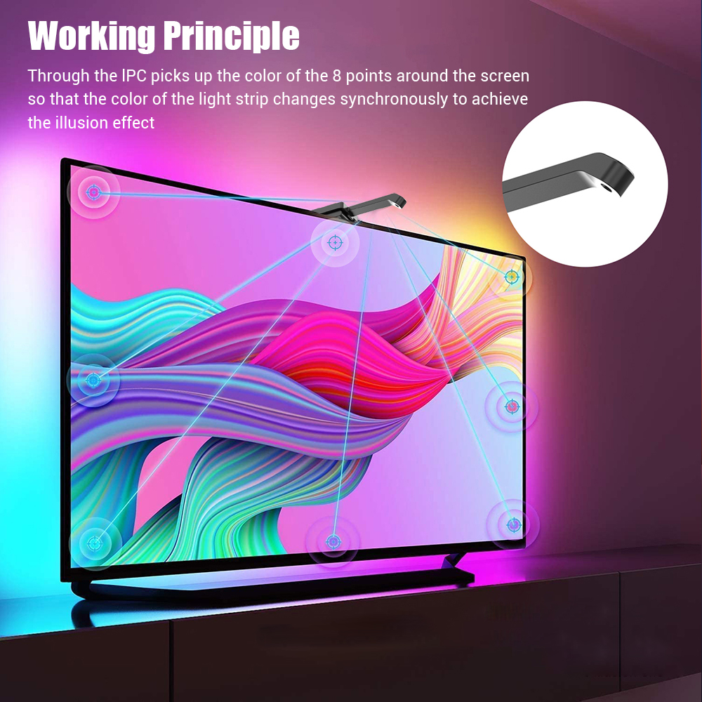 Smart TV LED Backlight Camera PVC 3M IP20 Waterproof RGB Strip Light with Sync &amp; Music APP Control