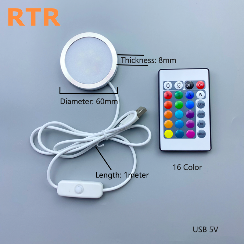 5V IR Remote Control RGB 3D Printer 12V LED Puck Lights Under Cabinet Lighting for Kitchen Closet Garage Shelf Bambu Lab Lamp