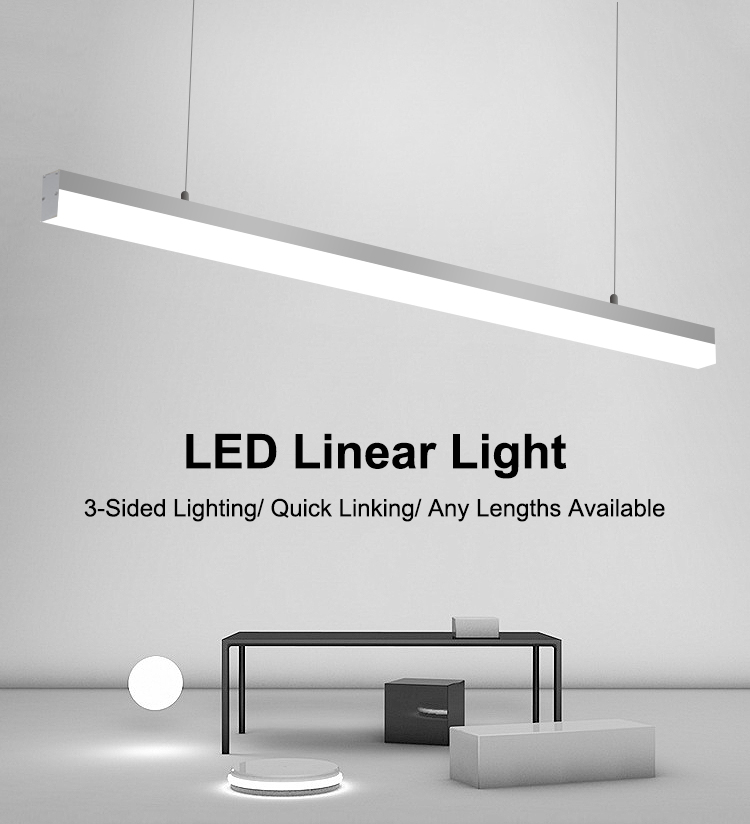 30w 40w 0.6m 1.2m 1.5m Flicker Free Pendant Chandeliers Led Linear Hanging Light for Office Villa Mall Supermarket