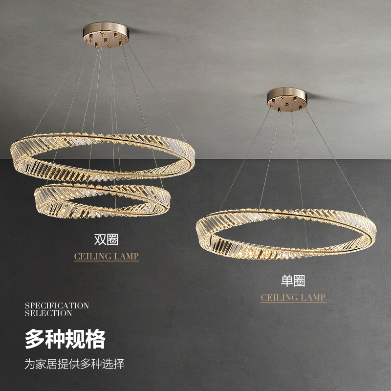 Indoor Lighting Nordic Chandelier Circular Hanging Lamp Crystal Pendant Lights Luxury Round Gold Color LED Stainless Steel 80