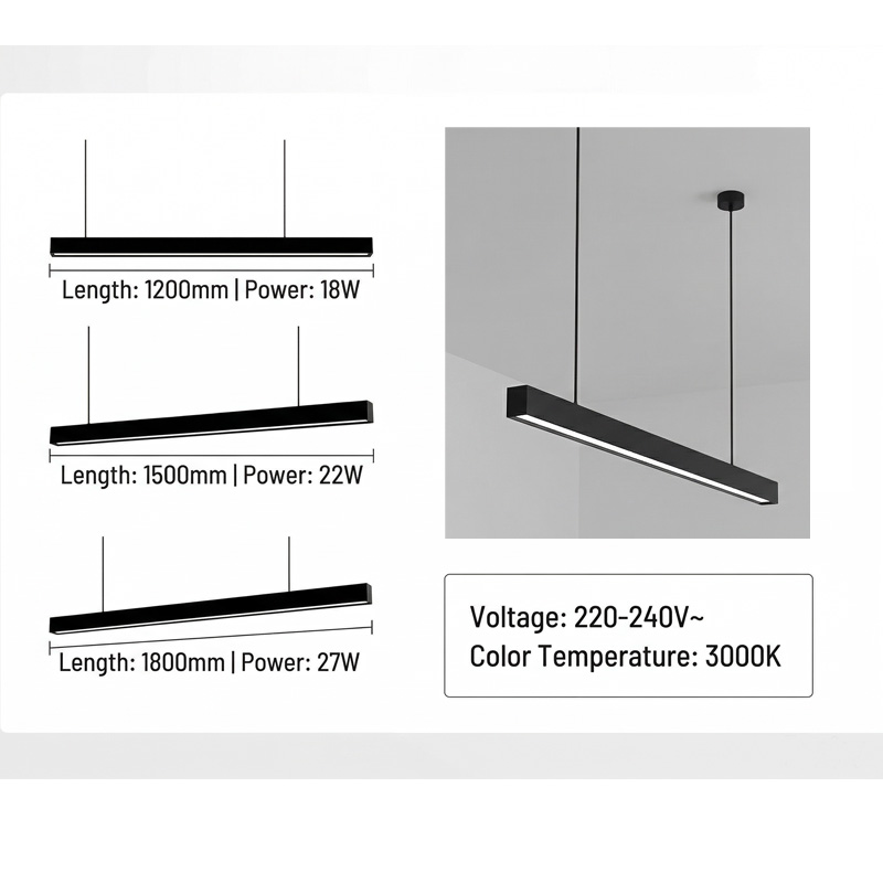 NewThingLine LED Linear Aluminum Energy Saving Dimmable Adjustable Height Pendant Black Finish 3-Year Warranty for Kitchen
