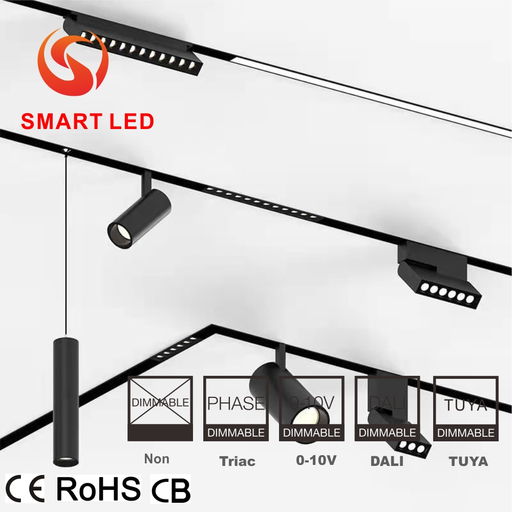 DC48V Magnetic LED Track Light Rail Recessed Surface Mounted Rail System Linear Grille Spotlight for Luxury Villa