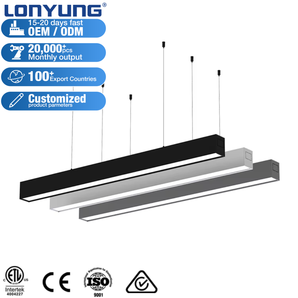 Modern CE ETL Indoor Office Lamp 4ft 8ft Aluminium Linkable Pendant Led Linear Tube Light Commercial Led Linear Lighting