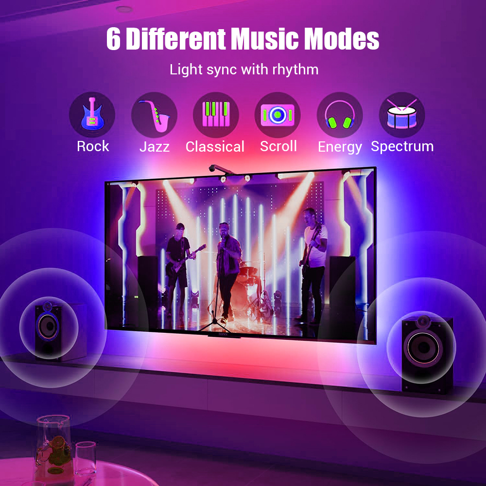 Smart TV LED Backlight Camera PVC 3M IP20 Waterproof RGB Strip Light with Sync &amp; Music APP Control