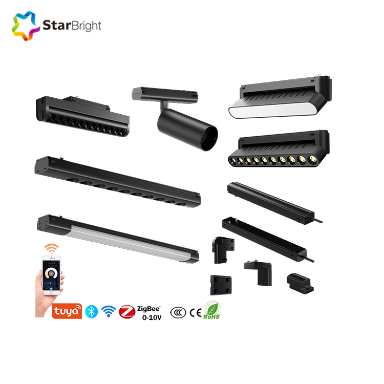 Ultra-Thin 30W LED Magnetic Track Light Aluminum Alloy Housing with Adjustable Modern Rail Lighting Black for Mall Use