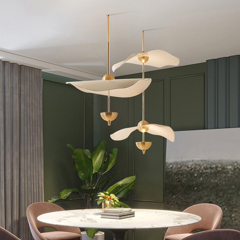 Wholesale Price Lotus Leaf Chandelier Acrylic Metal Minimalist Art Deco Pendant Light for Living Room Dining Table