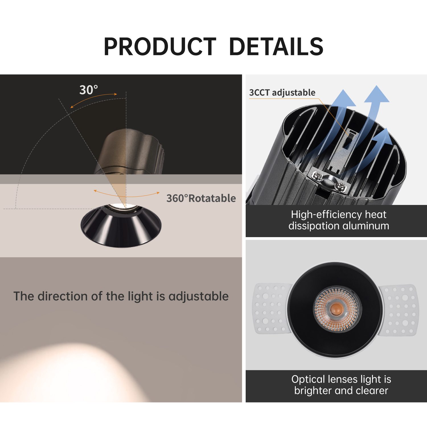 Commercial Lighting Modern Recessed Trimless LED Ceiling Lights 10W-30W 360D Rotatable High CRI97 3000K 4000K Spotlight Home
