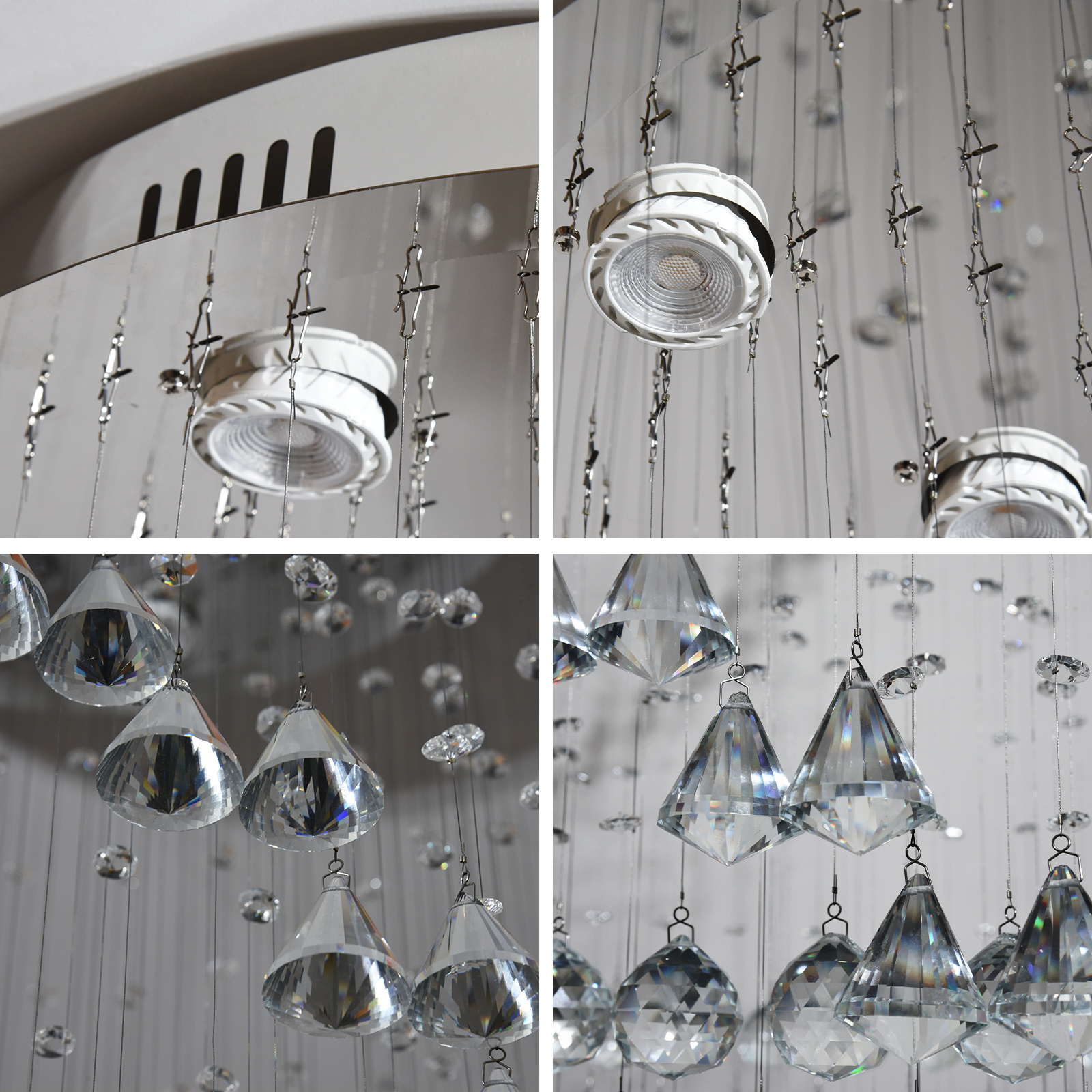 Modern Luxury Decorative Stairwell LED Rain Drop K9 Crystal Chandelier Pendant Light Cluster Hanging Lamp 150cm Height Customize