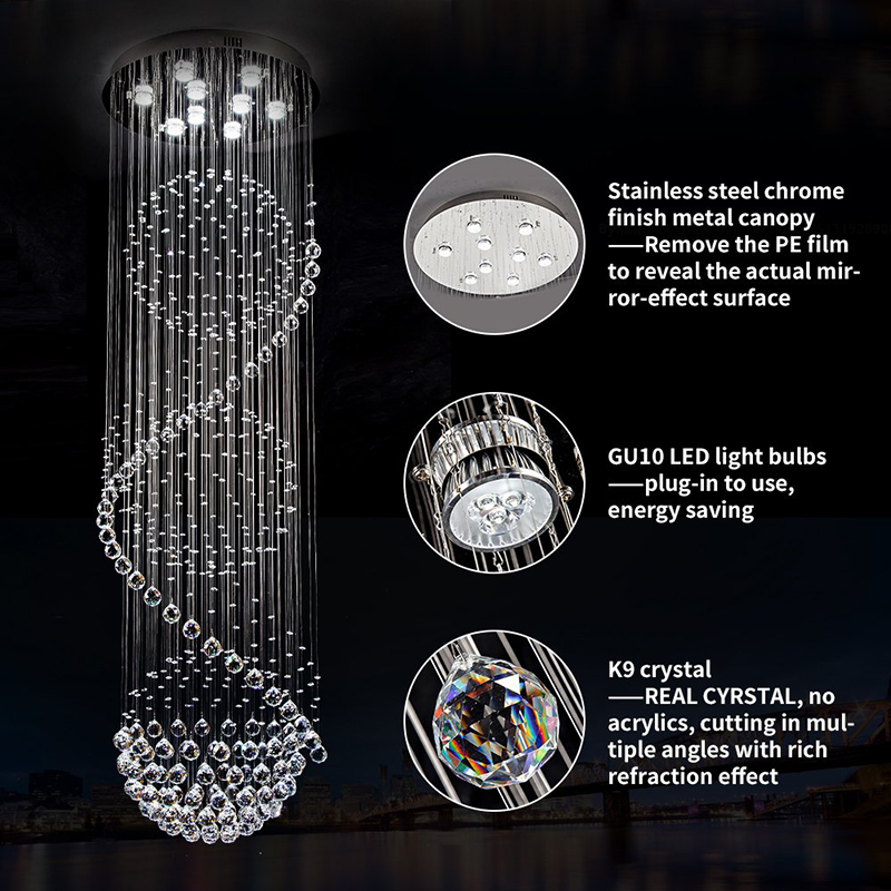 Villa Luxury Large Crystal Pendant Light Modern High Ceiling Staircase Long Line LED Chandelier