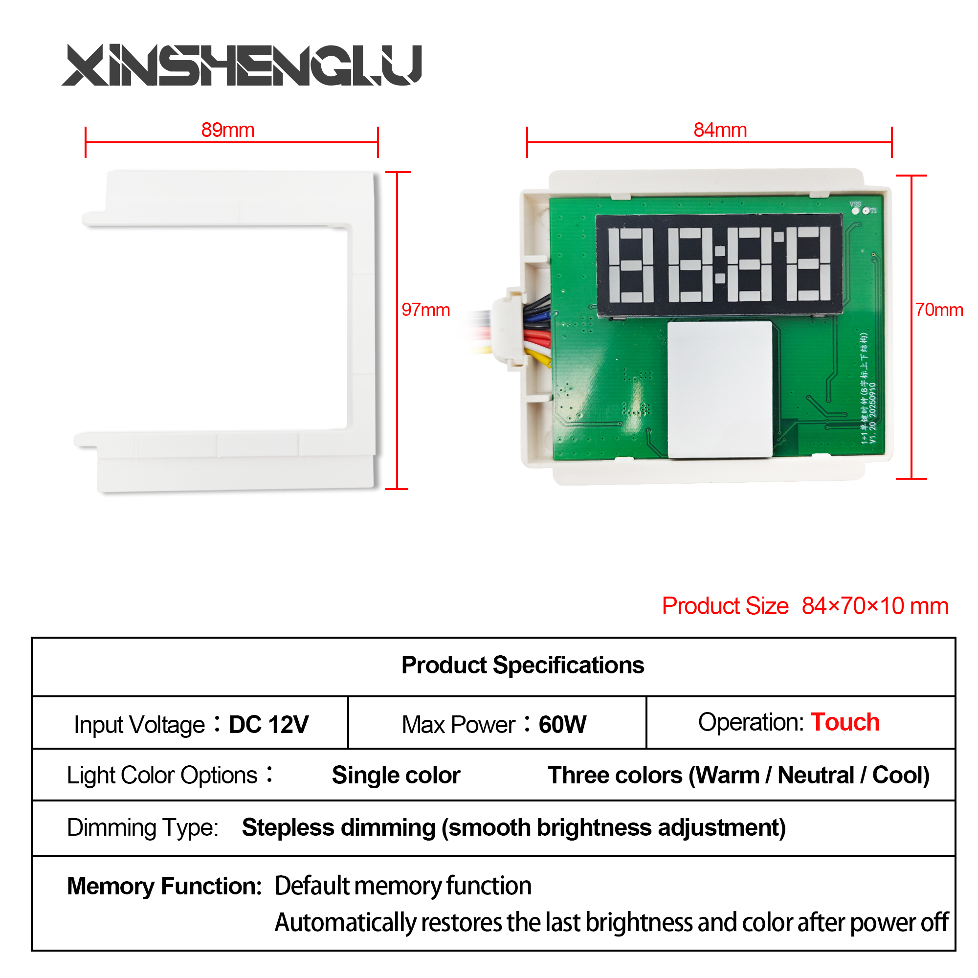 EU Standard Smart LED Touch Sensor DC12V 60W Wide Luminous Display 8-Marking CCT Light For Bathroom Mirror Cabinet CE RoHS