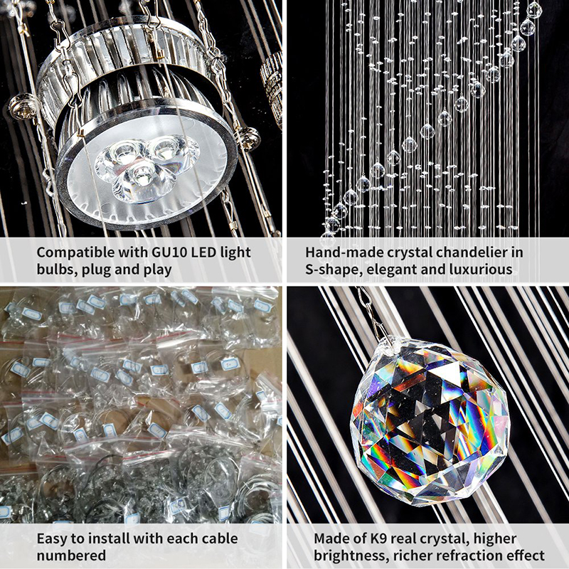 Villa Luxury Large Crystal Pendant Light Modern High Ceiling Staircase Long Line LED Chandelier