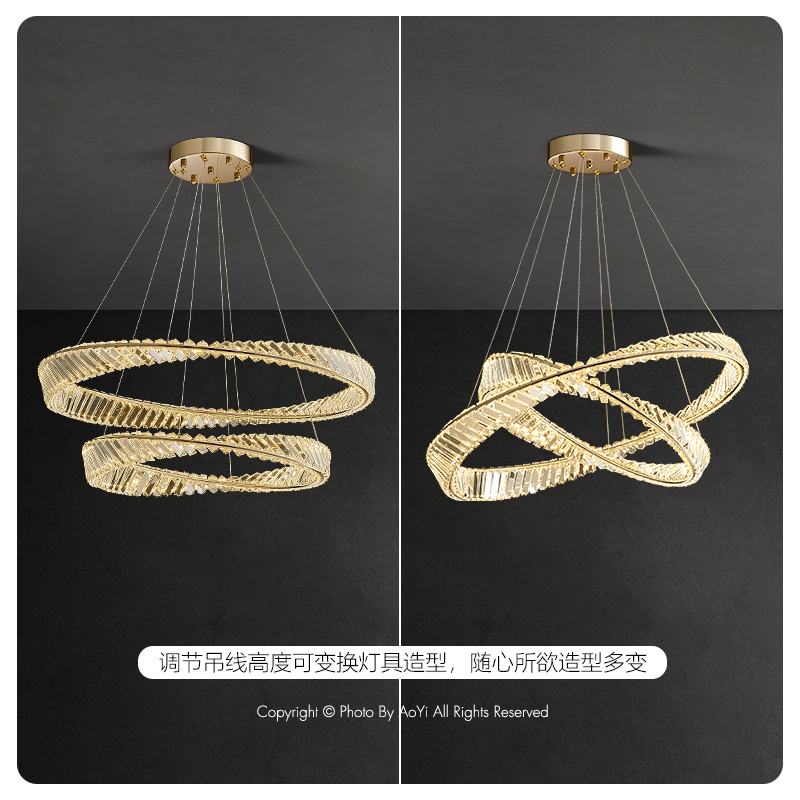 Indoor Lighting Nordic Chandelier Circular Hanging Lamp Crystal Pendant Lights Luxury Round Gold Color LED Stainless Steel 80