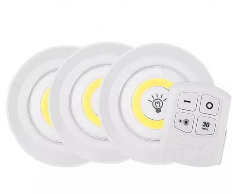 Battery Operated Dimmable LED Under Cabinet Light COB LED Puck Lights Closets Lights with Remote Control for Wardrobe Bathroom