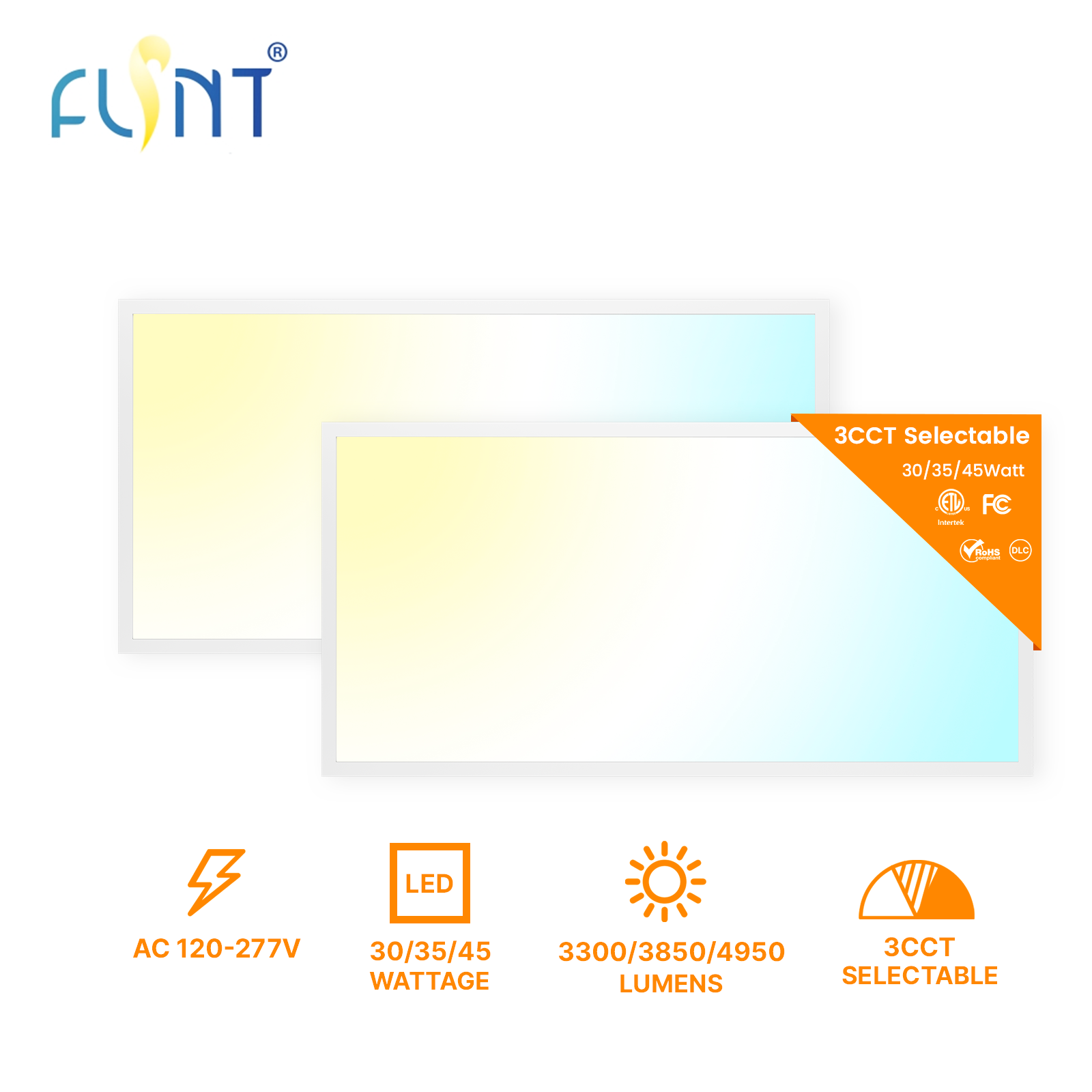 Ready to Ship 120-277V LED Light Dimmable Recessed Panel Lamp Backlit 2X4 LED Panel Light 3-Power 3CCT Color Temperature ETL