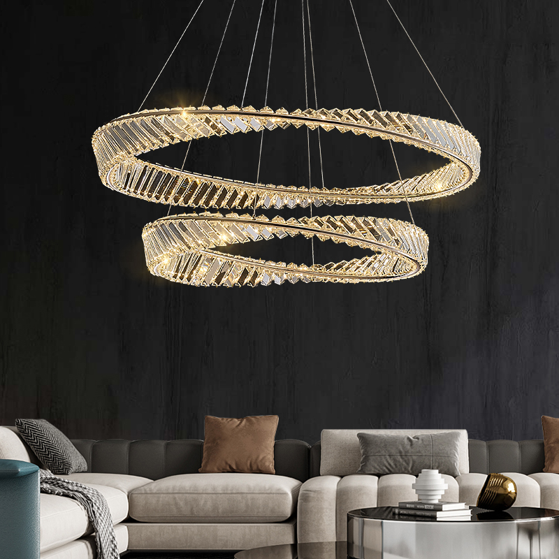Indoor Lighting Nordic Chandelier Circular Hanging Lamp Crystal Pendant Lights Luxury Round Gold Color LED Stainless Steel 80
