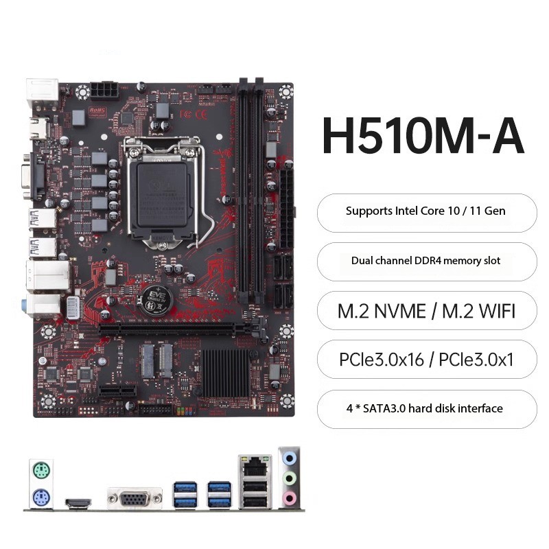 H510M-A+i5-10400F Computer Motherboard Desktop Computer Used for Core Processor Heat Sink Gaming Office Board U Set