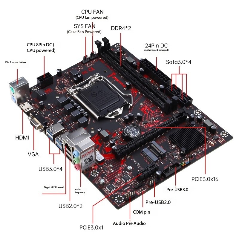 H510M-A+i5-10400F Computer Motherboard Desktop Computer Used for Core Processor Heat Sink Gaming Office Board U Set