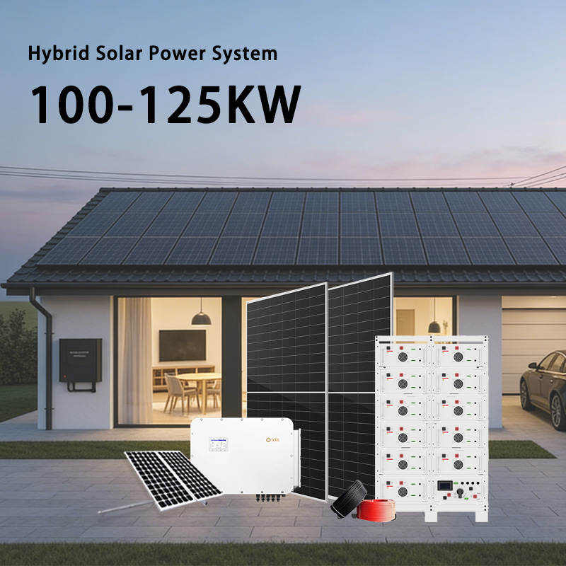 Commercial Grade 100kW 125kW Hybrid Solar System, All in One Solar Power Backup Set with 200-250kWh Battery Storage