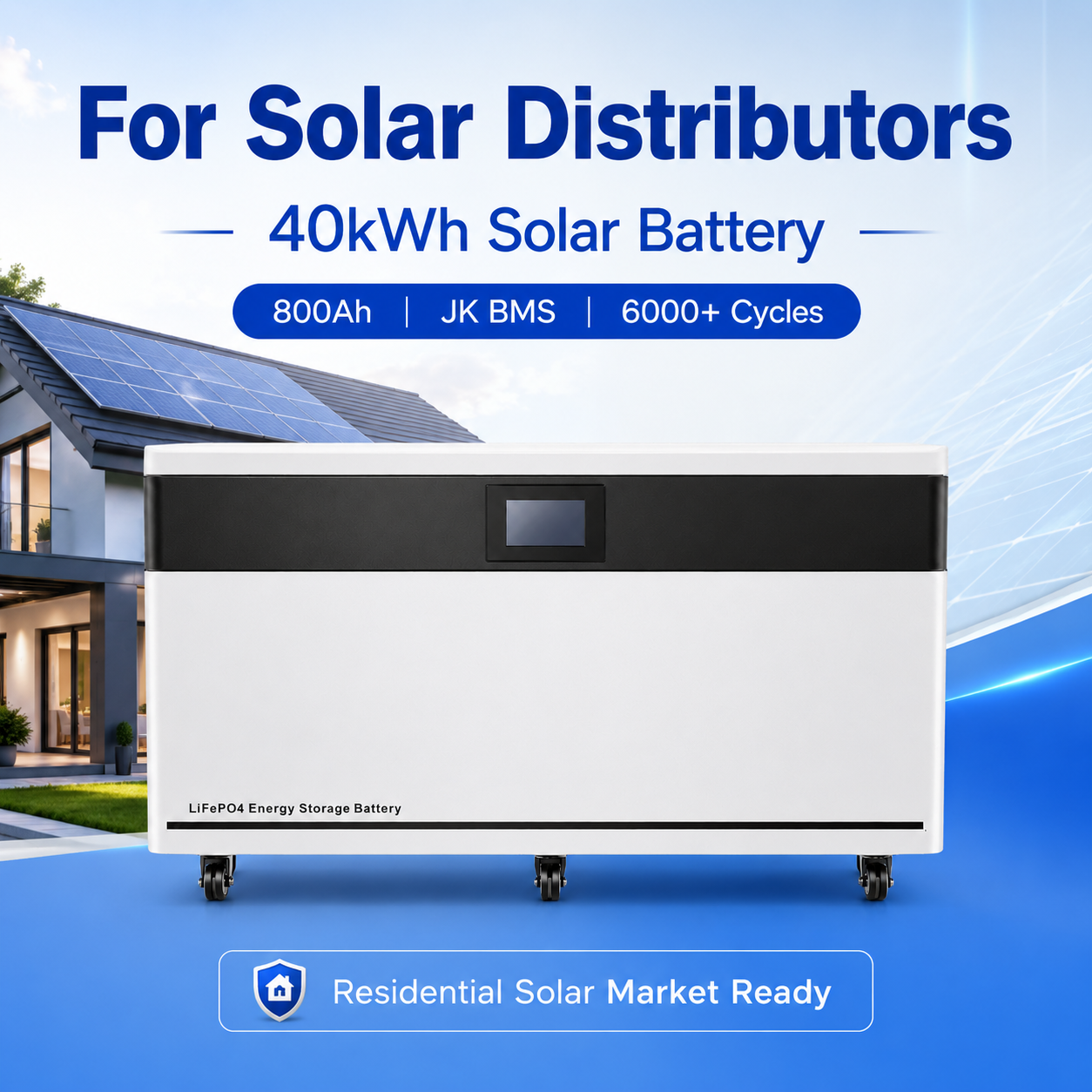 40kWh 800Ah LiFePO4 Solar Battery for Solar Distributors Residential Energy Storage Home Backup
