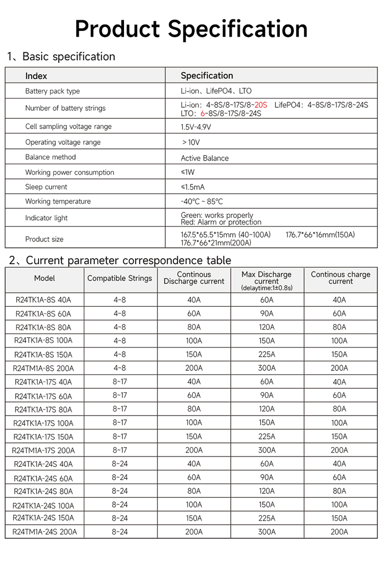 Smart BMS Parameters Sheet
