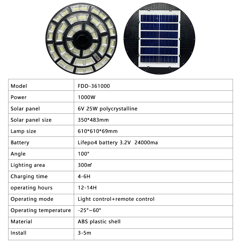 Hot Sale Design Solar Charging 500W 1000W IP65 ABS Light Remote Control Waterproof Solar Street Light