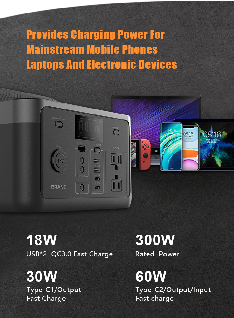 2022 Best Selling Renewable Energy Backup Power Supply Portable Lifepo4 Battery Solar Inverter Power Station 300W