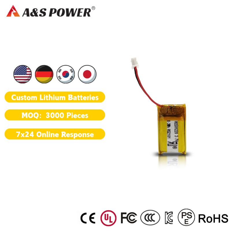 Factory 80mAh AS501220 3.7V Custom Pouch Lithium Polymer Battery With UL CE Certification For Portable Devices