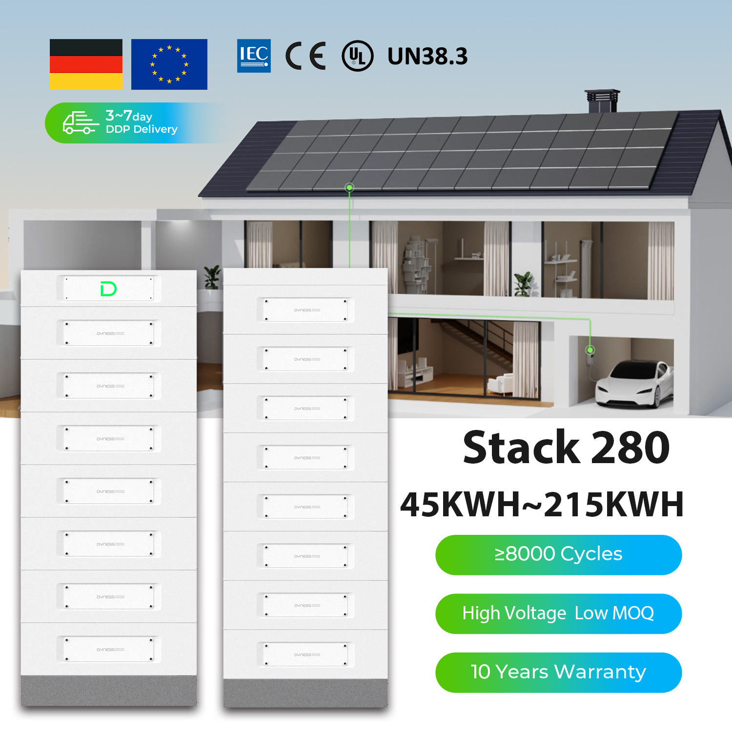 Dyness Stack280 High Voltage Stackable battery 43kwh~215kwh 51.2v 280ah Lifpo4 battery Module 8000 Cycle Energy Storage system