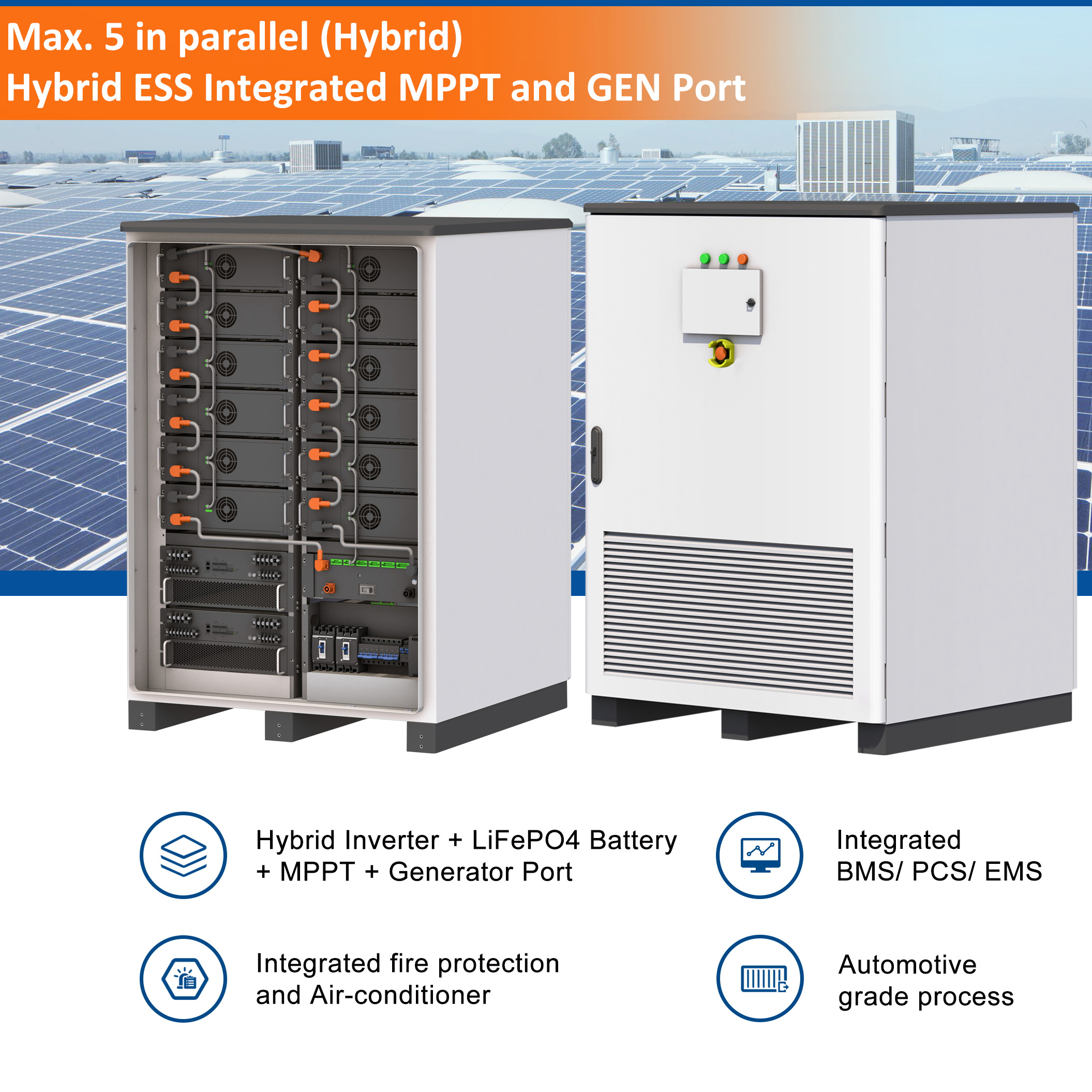 100kwh 50KW All-In-One IP54 Off Grid Hybrid Solar Energy Storage System Lithium Battery Inverter for Commercial Farm Industrial