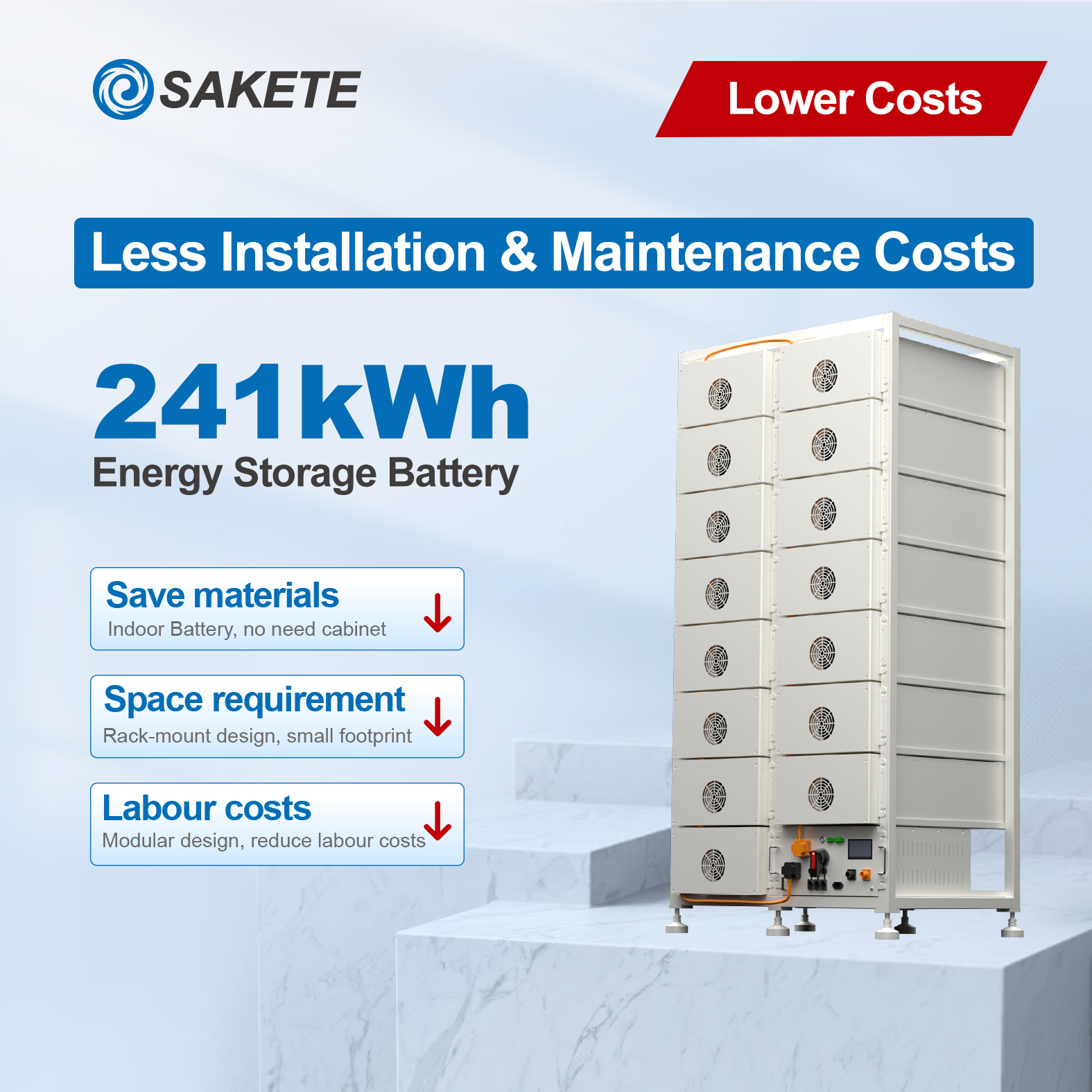 Sakete 100kWh 200kWh Commercial Battery Storage System with PCS for Industrial Solar Integration
