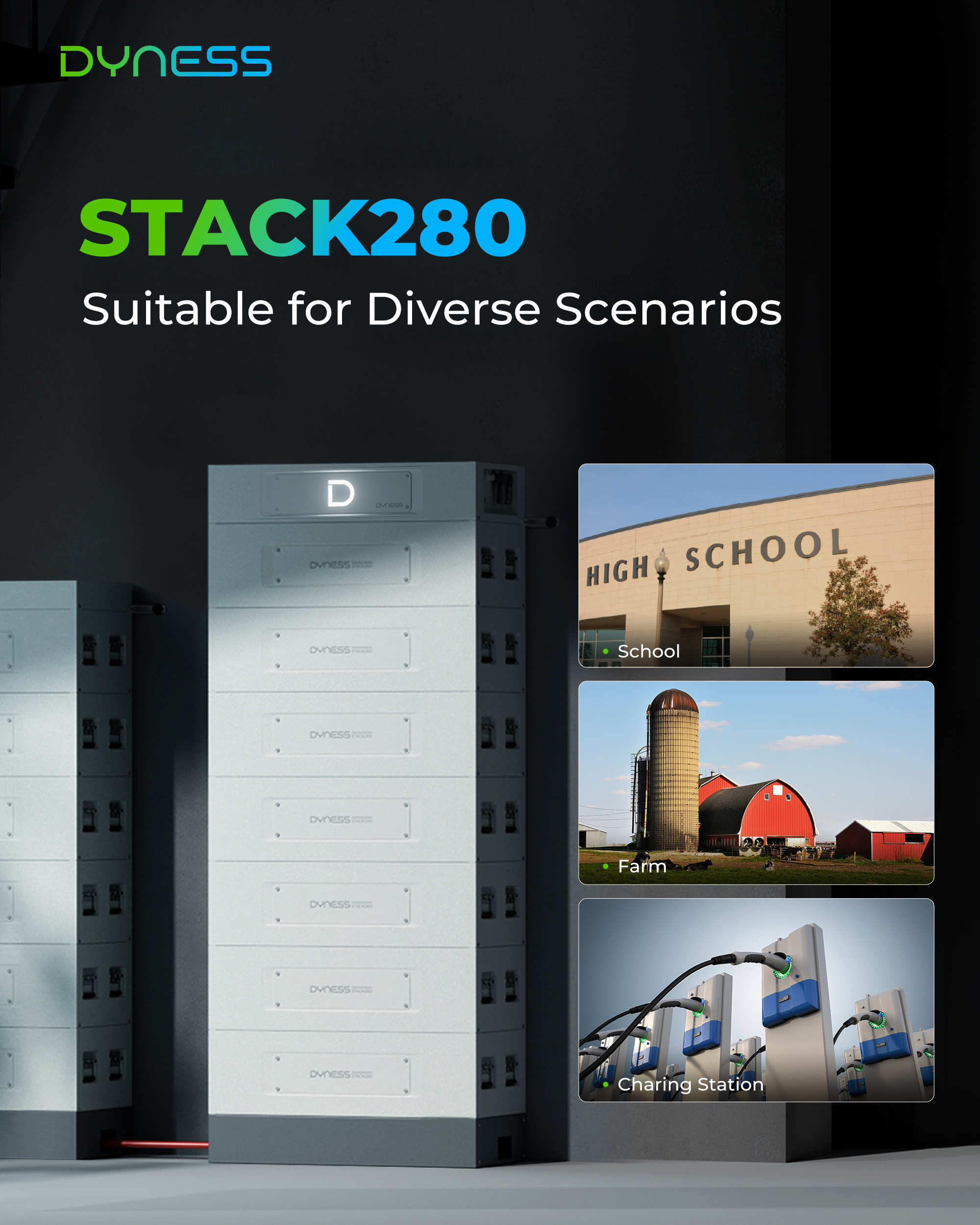 Dyness Stack280 High Voltage Stackable battery 43kwh~215kwh 51.2v 280ah Lifpo4 battery Module 8000 Cycle Energy Storage system