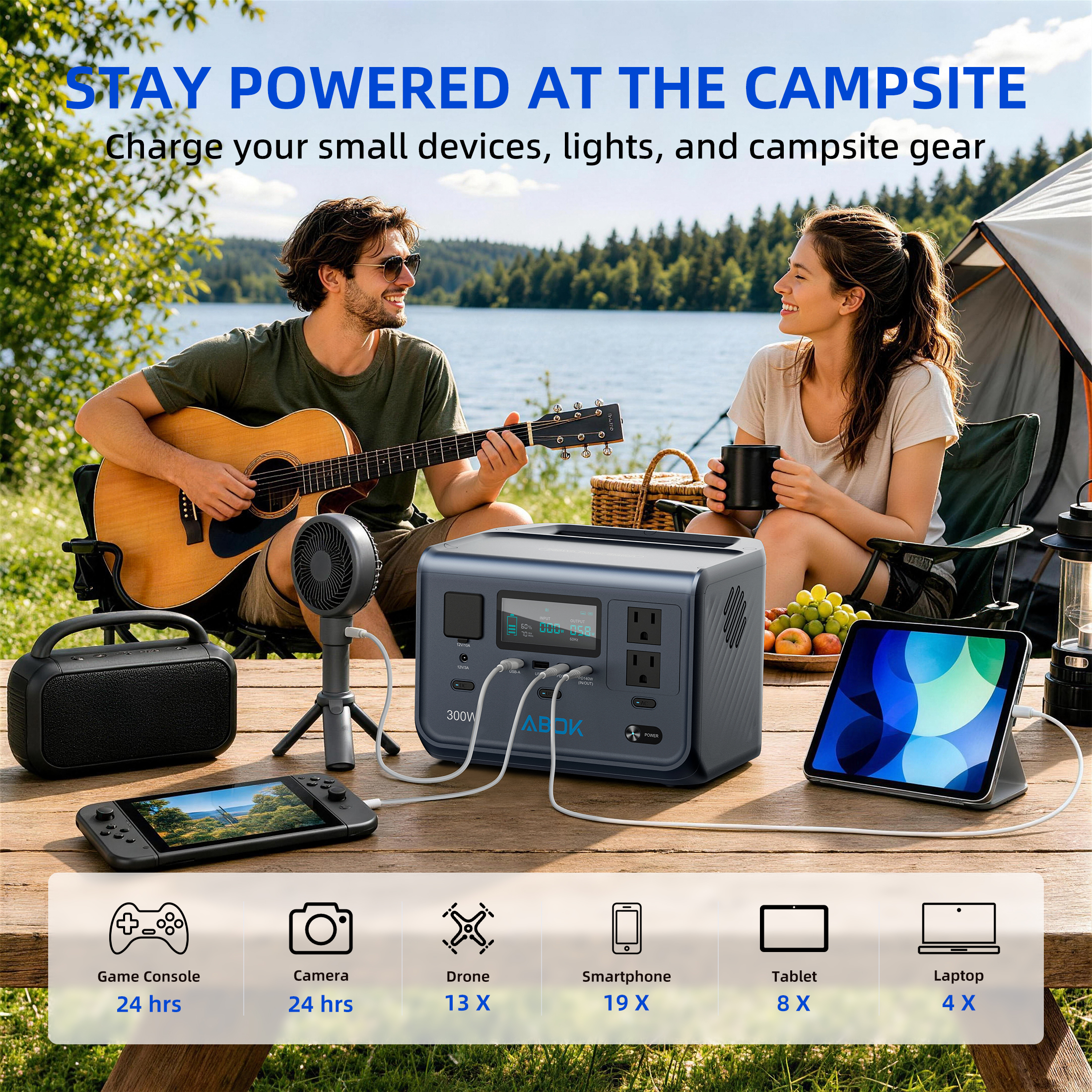 ABOK US EU Local Stock Portable Power Station Solar Generator LiFePO4 Battery Backup Outdoor Camping Emergency Energy Storage