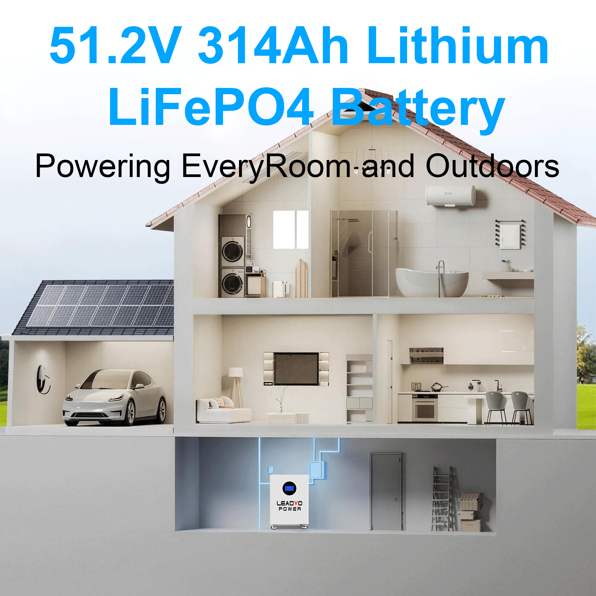 Home Solar Energy Storage LiFePO4 Lithium Ion Battery Pack 48V/51.2V 314Ah Stackable 6000 Cycles Vertical