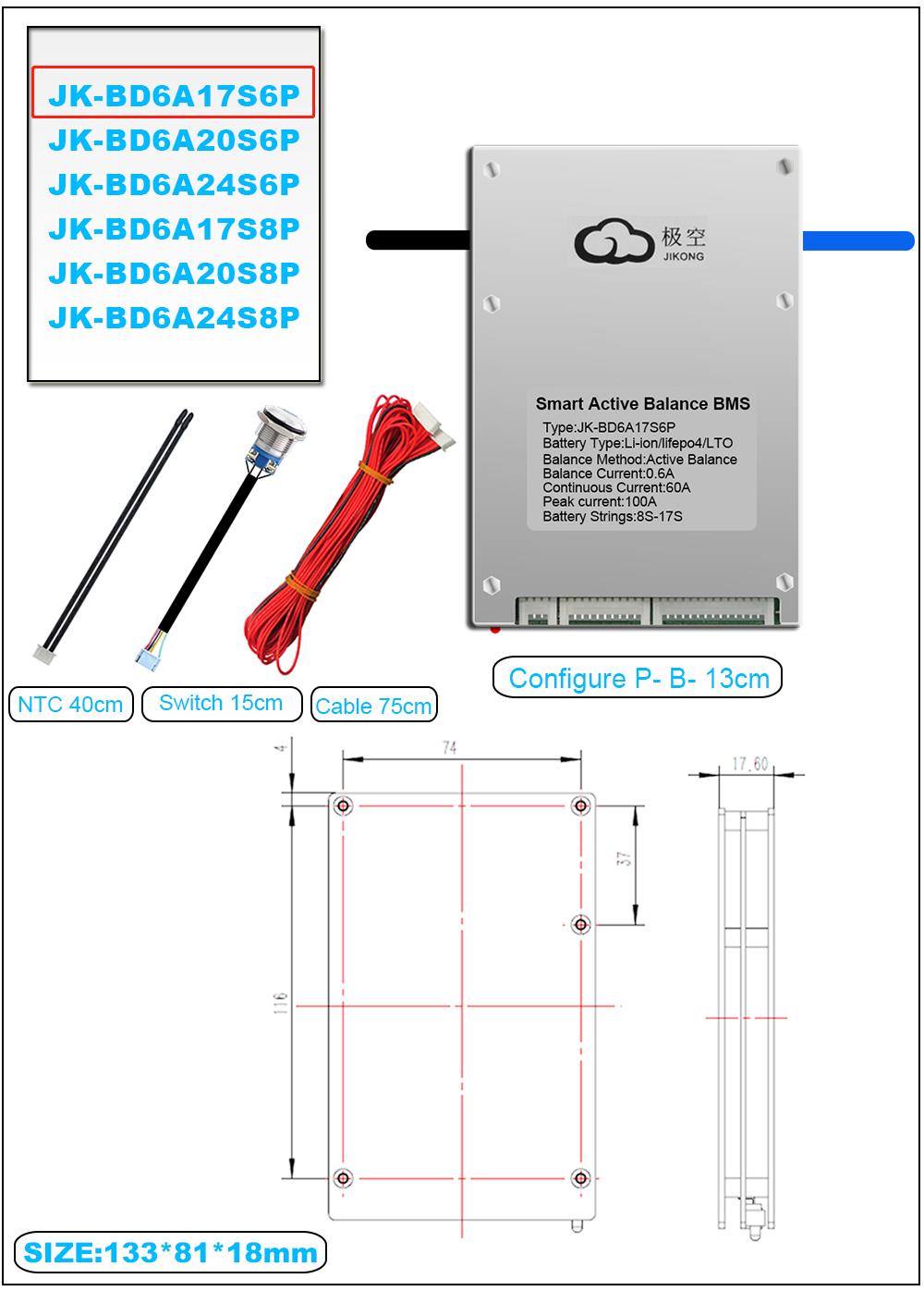 JK BMS 60A 8S 9S 10S 11S 12S 13S 14S 15S 16S 17S Li-Ion battery management system bms for lithium ion battery packs