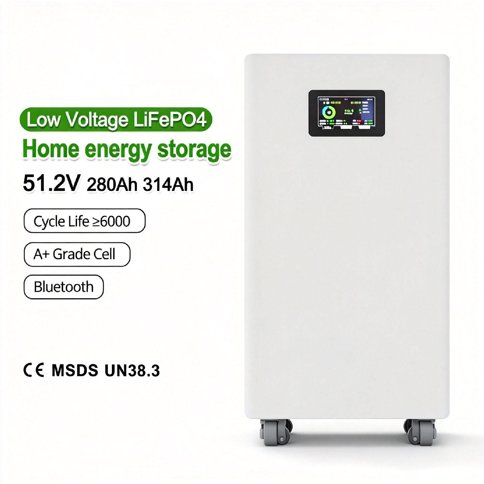 48V/51.2V LiFePO4 Home Energy Storage Solar Battery Pack 10-20KWh Stackable IP66 Protection 10-Year Warranty