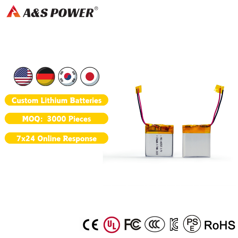 Manufacturer CE Certified AS402525 3.7V 200mAh Rechargeable Lithium Polymer Pouch Battery With UN38.3 For Wearable Products
