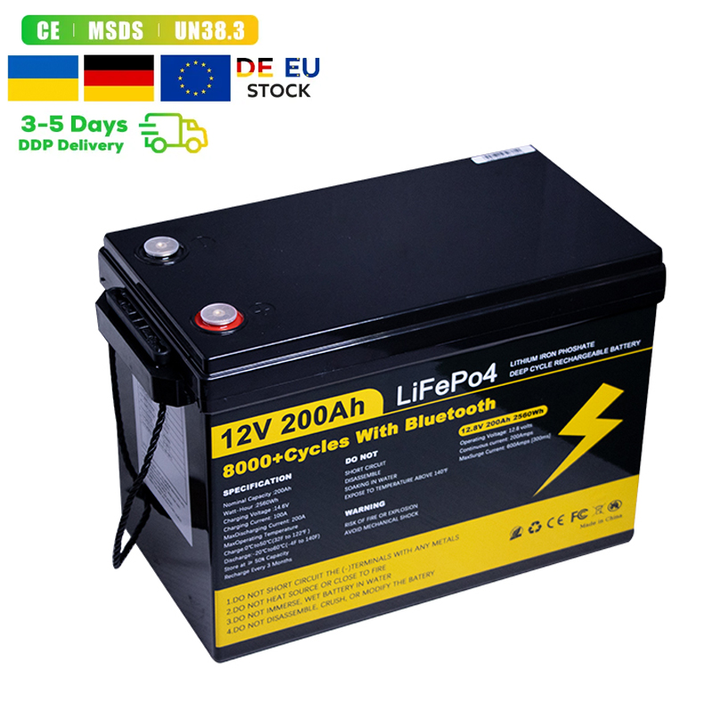Poland Stock LiFePO4 Battery 12V 50/100/125/200Ah Deep Cycle Built-in BMS 5-Year Lifespan RV/ Solar Panel /Trolling Motor/camper