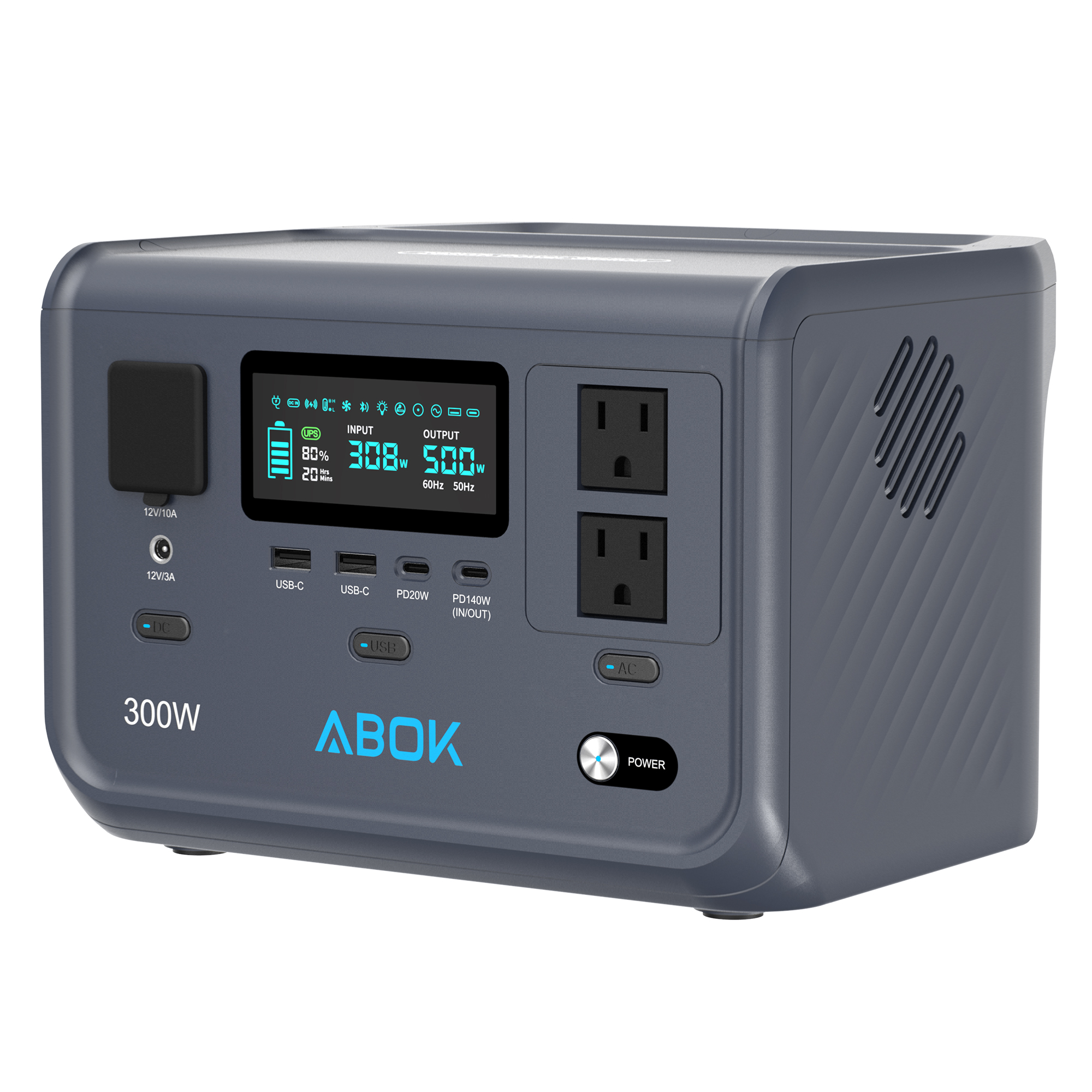 ABOK 300W Portable Power Station 266Wh LiFePO4 Solar Generator 300 Watt Lithium Battery Backup For Camping Outdoor Emergency