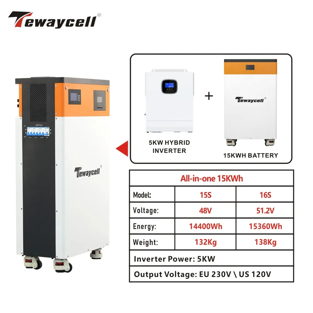 For 15kWh 5kW Stackable All-in-One Hybrid Solar 48V 314Ah LiFePO4 Battery Built-in Inverter Plug-and-Play Easy Home Backup