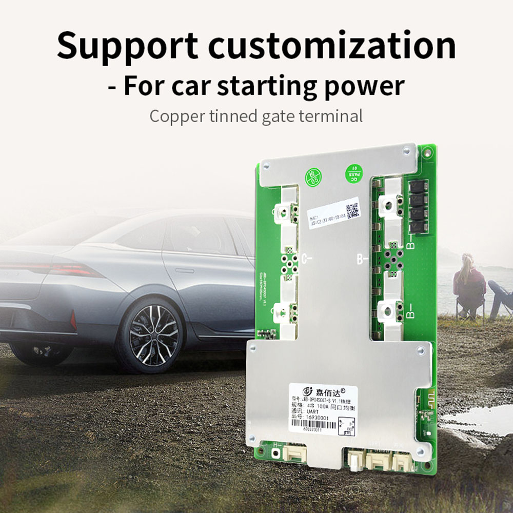 JiaBaiDa BT Smart BMS 3S 4S 12V 100A 120A 150A 200A LiFePO4 Li-ion Battery Management System with UART Switch Heating