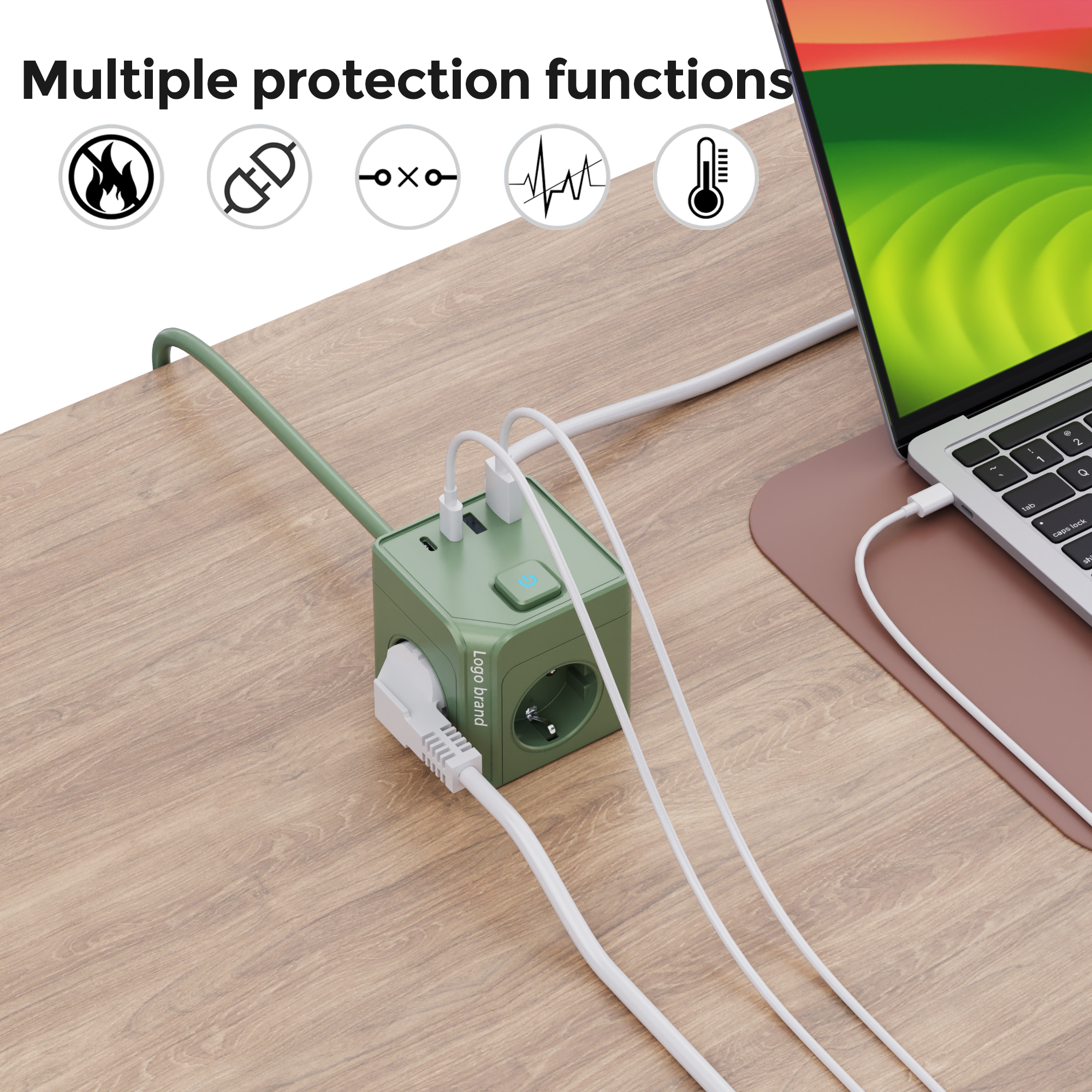 Customized Extensive Cube Power Socket New Design 16A Rated Current Smart Home With 2 USB-A And 2 TYPE-C EU Standard