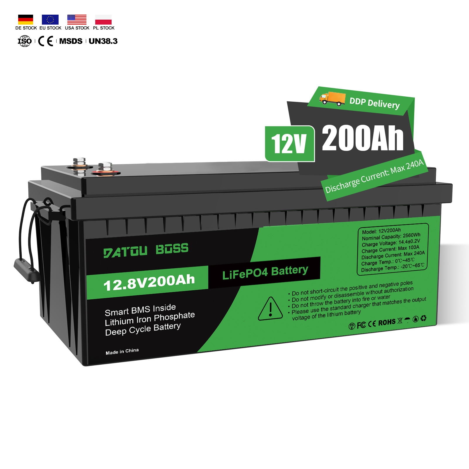 EU PL USA Tax Free Lifepo4 Battery 12V 100Ah 200Ah 300Ah in Stock Energy Lithium Ion Batteries Pack for RV Golf Boat Car