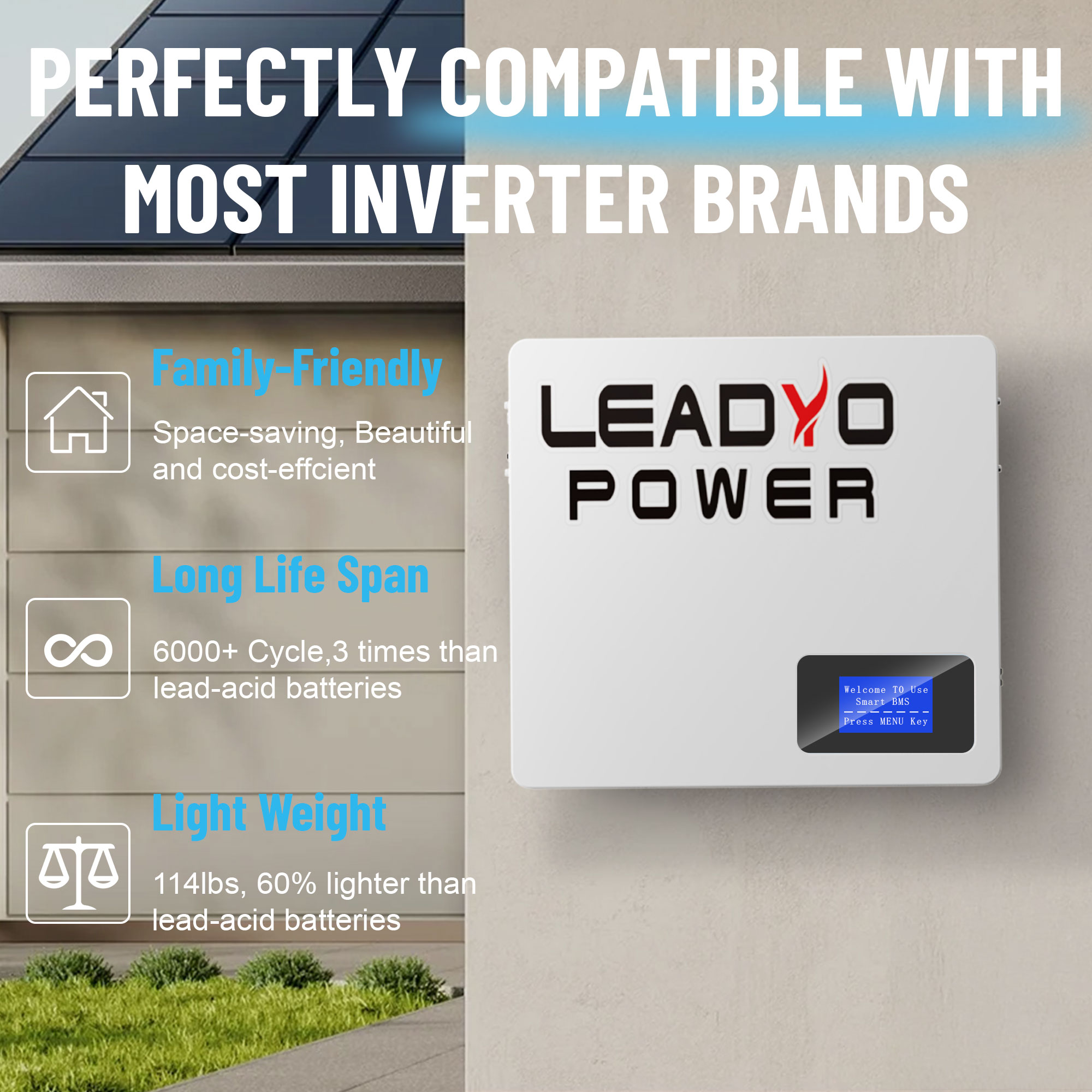 Wall Mounted 48V 15kWh LiFePO4 Solar Home Energy Storage Battery Pack Split CAN Communication