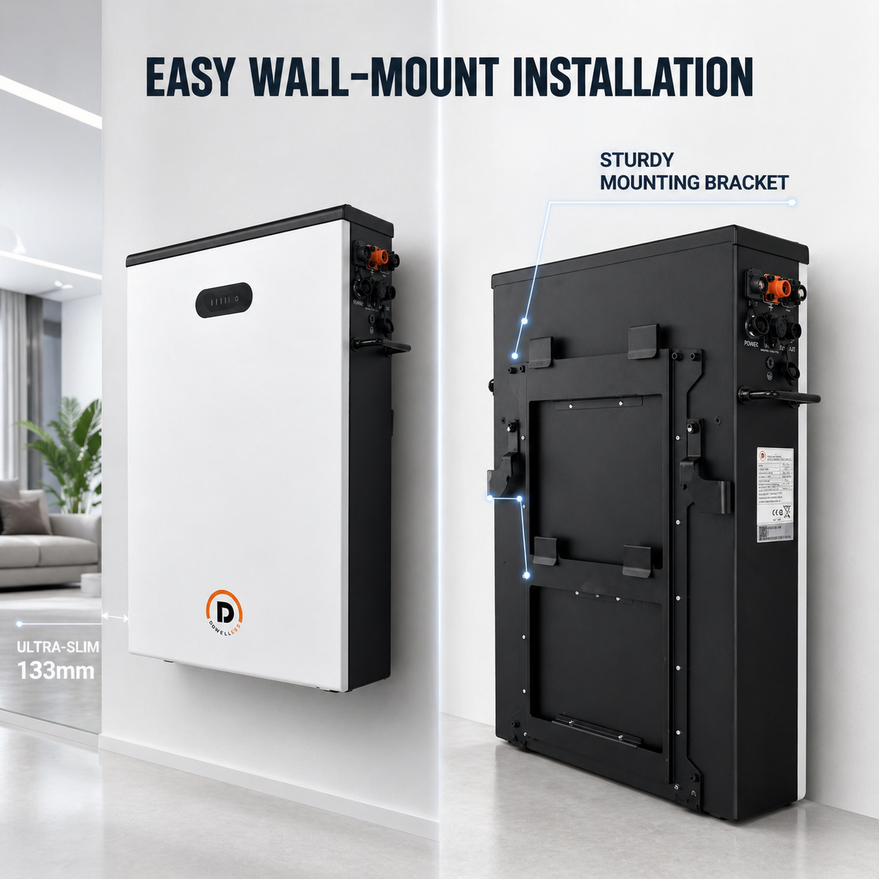 Ultra-Slim 51.2V 6.5kWh LiFePO4 Battery Wall-Mounted Home Energy Storage System 8000+ Cycles