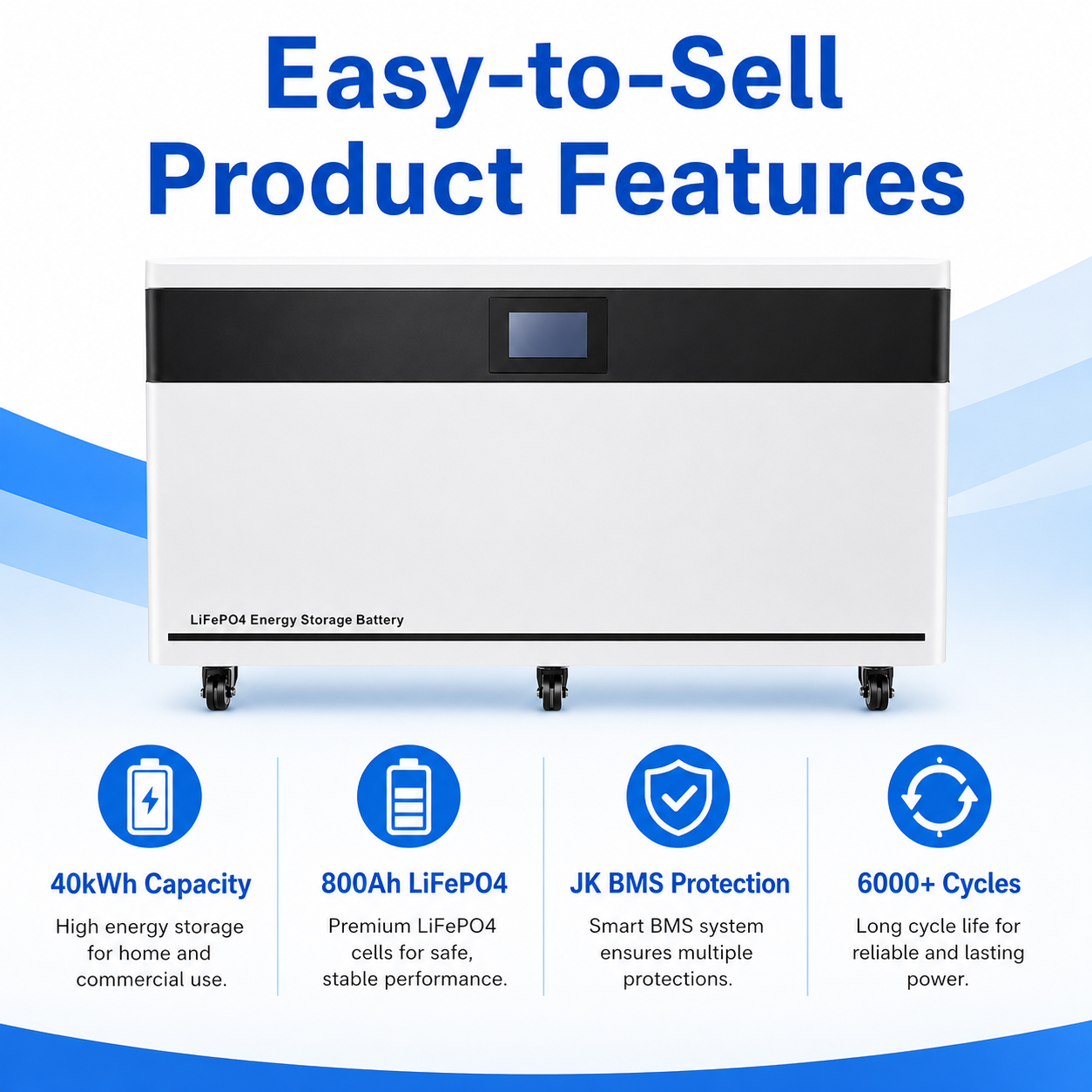 40kWh 800Ah LiFePO4 Solar Battery for Solar Distributors Residential Energy Storage Home Backup