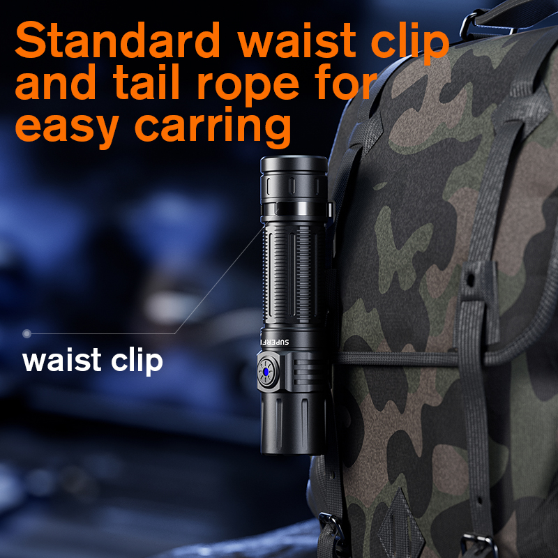 High Lumen Tactical Flashlight With Type-C Charging, Durable Aluminum Body, And Six Modes For Outdoor, Duty, Or Emergency Use.